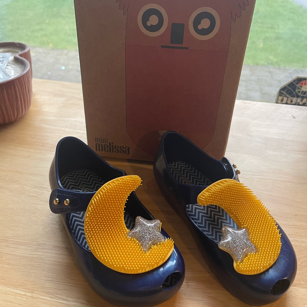 Mini Melissa Navy Jelly Mary Janes with Yellow Moon & Silver Star